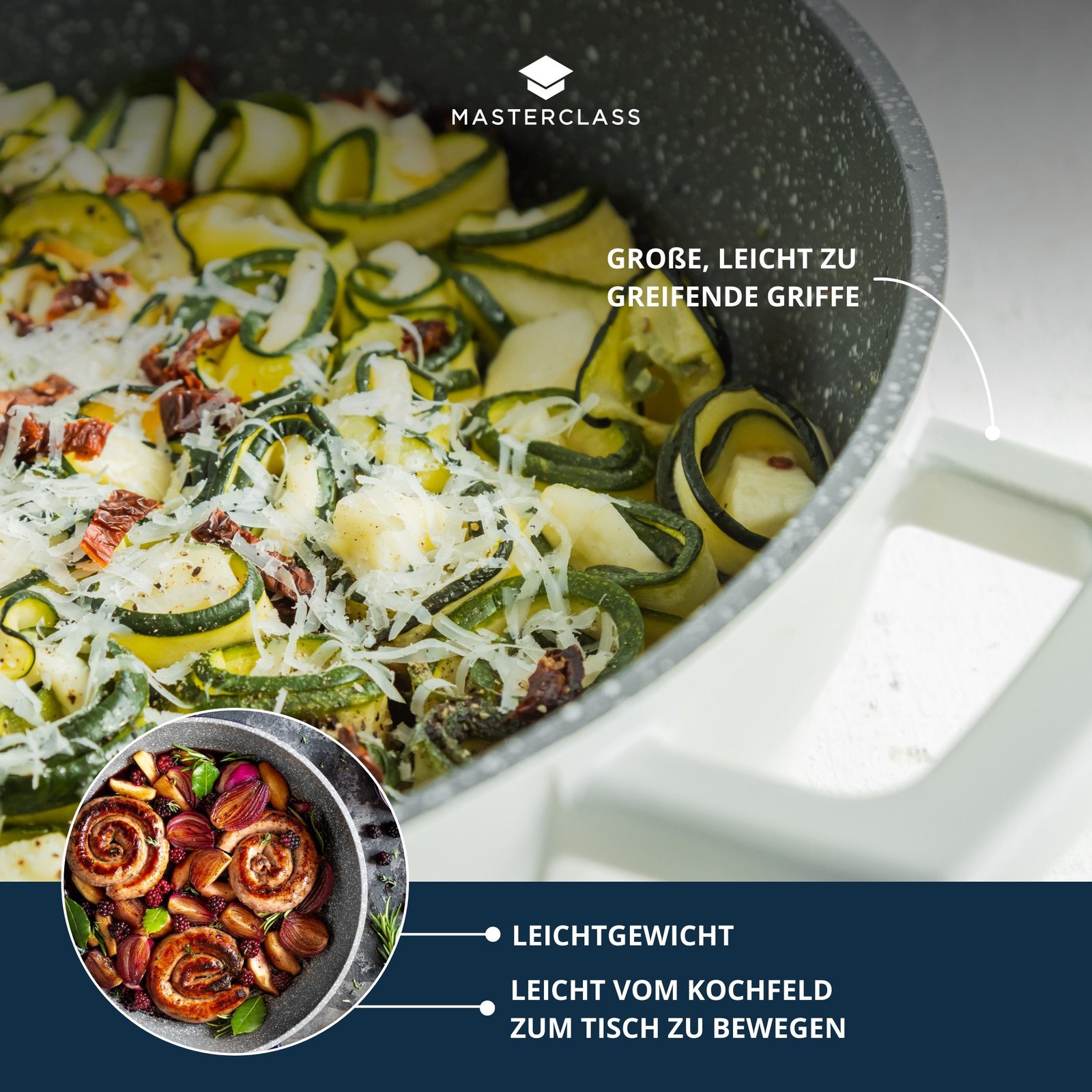 MasterClass MasterClass Kasserolle MasterClass, Aluminiumguss, flach, 2,5 L, ultraleicht, kratzfeste Antihaftbeschichtung, Induktion Cremefarbig Kasserollen