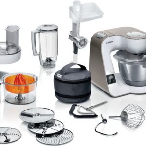 BOSCH Multifunktionsküchenmaschinen BOSCH Küchenmaschine Serie 4 MUM5XW40, integr. Waage, Durchlaufschnitzler, weiß/champagner Serie 4 MUM5XW40, integr. Waage, Durchlaufschnitzler, weiß/champagner, 1000 W, 3,9 l Schüssel, 4 Scheiben, Mixer, Fleischwolf, Zitruspresse, Profi Patisserie-Set
