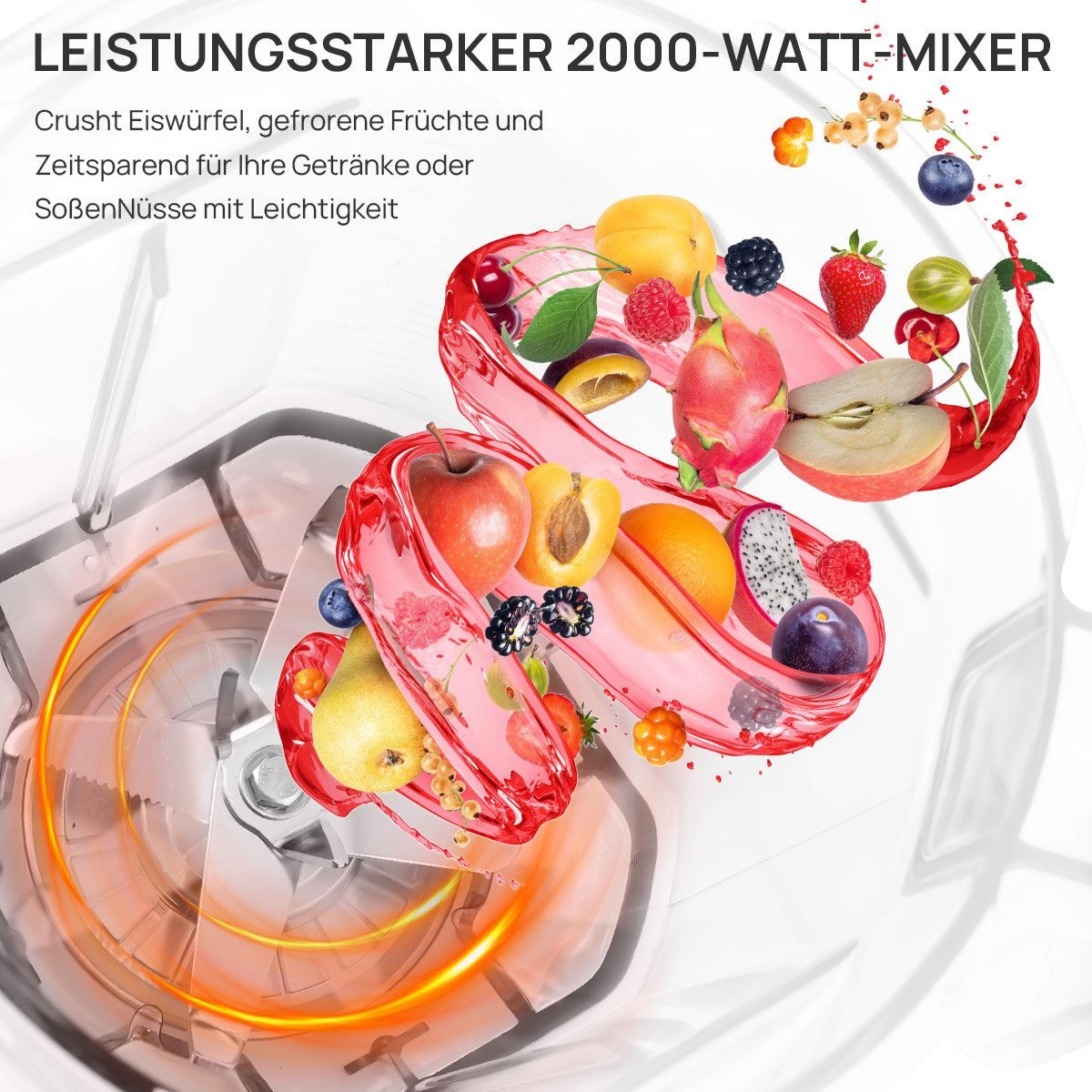 7MAGIC Standmixer Pulsfunktion, Timer, 5 intelligentes Programm Smoothie Maker, 2000 W, max. 28.000 U/min Hochleitungsmixer mit Touchpanel LED Display Standmixer 7MAGIC