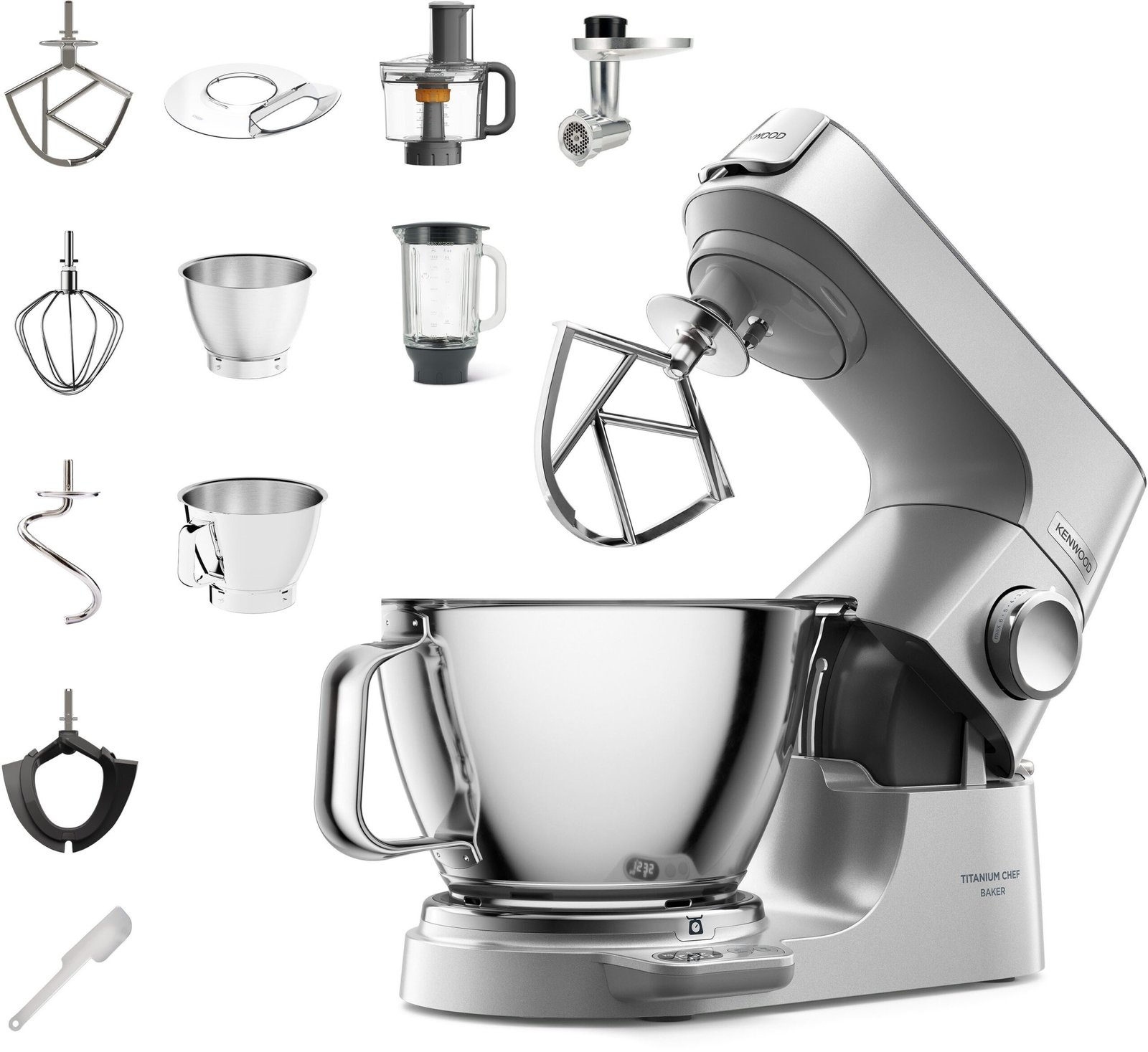 KENWOOD Multifunktionsküchenmaschinen KENWOOD Küchenmaschine Titanium Chef Baker KVC85.594SI Titanium Chef Baker KVC85.594SI, 1200 W, 5 l Schüssel, inkl. umfangreiches Zubehör, mit integrierter EasyWeigh Waage