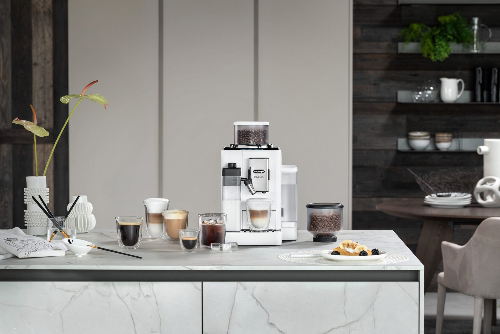 De'Longhi Kaffeevollautomat Rivelia EXAM440.55.W, zwei 250g-Bohnencontainer, weiß Kaffeevollautomaten De\u0027Longhi