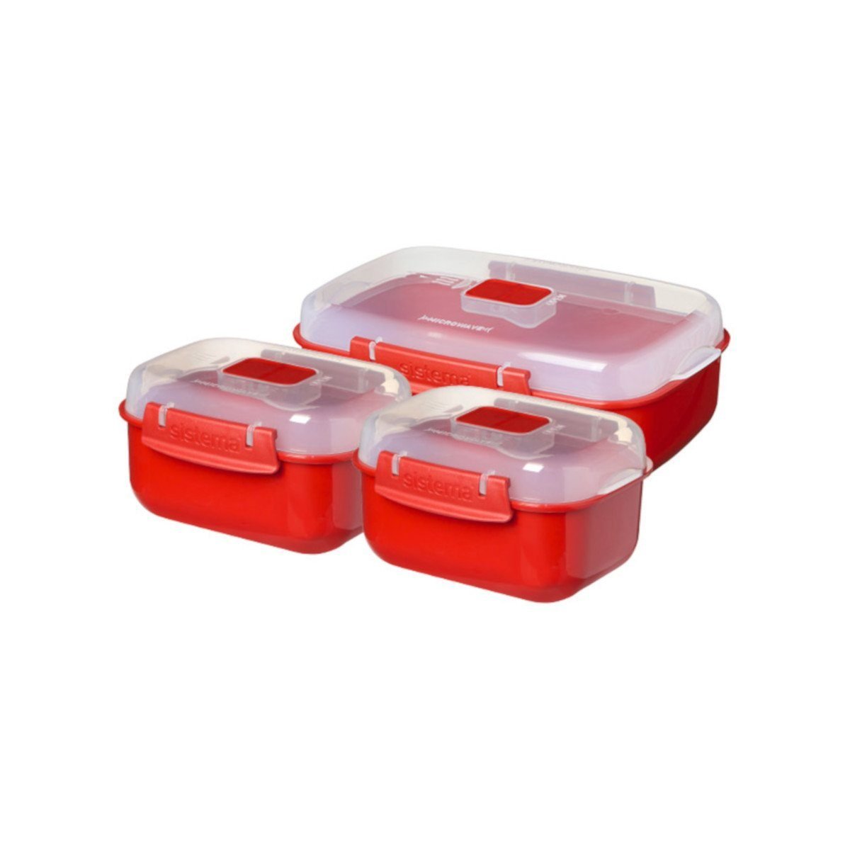 sistema sistema Mikrowellenbehälter Mikrowellengeschirr Heat & Eat 3er-Set, rot, Kunststoff lebensmittelsicher Frischhaltedosen