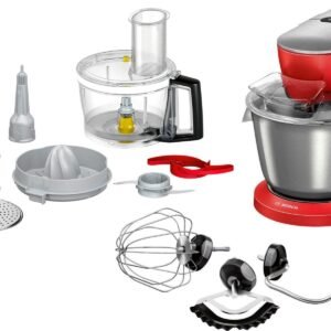 BOSCH Küchenmaschine Serie 8 MUM9A66R00, Gratis Set VeggieLove Plus MUZ9VLP1 Serie 8 MUM9A66R00, Gratis Set VeggieLove Plus MUZ9VLP1, 1600 W, 5,5 l Schüssel, Knethaken/Rühr-/Silikonbesen spülmaschinenfest, rot/silber BOSCH Multifunktionsküchenmaschinen