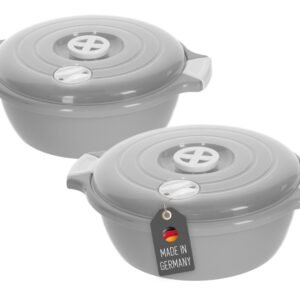 Lantelme Mikrowellenbehälter Mikrowellenschüssel Set rund, lebensmittelecht, (Spar-Set, 2-tlg., 2x 2,0 Liter, 2x Mikrowellenschüssel, 2x Deckel), 2er Set mit Deckel und Dampfventil Grau Frischhaltedosen Lantelme