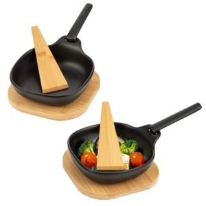 bremermann Grillpfanne Grillpfännchen 2er inkl. Bambus-Untersetzern und Bambus-Schabern, (2-tlg) bremermann Grillpfannen