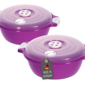 Lantelme Mikrowellenbehälter Mikrowellenschüssel Set rund, lebensmittelecht, (Spar-Set, 2-tlg., 2x 2,0 Liter, 2x Mikrowellenschüssel, 2x Deckel), 2er Set mit Deckel und Dampfventil Violett Lantelme Frischhaltedosen