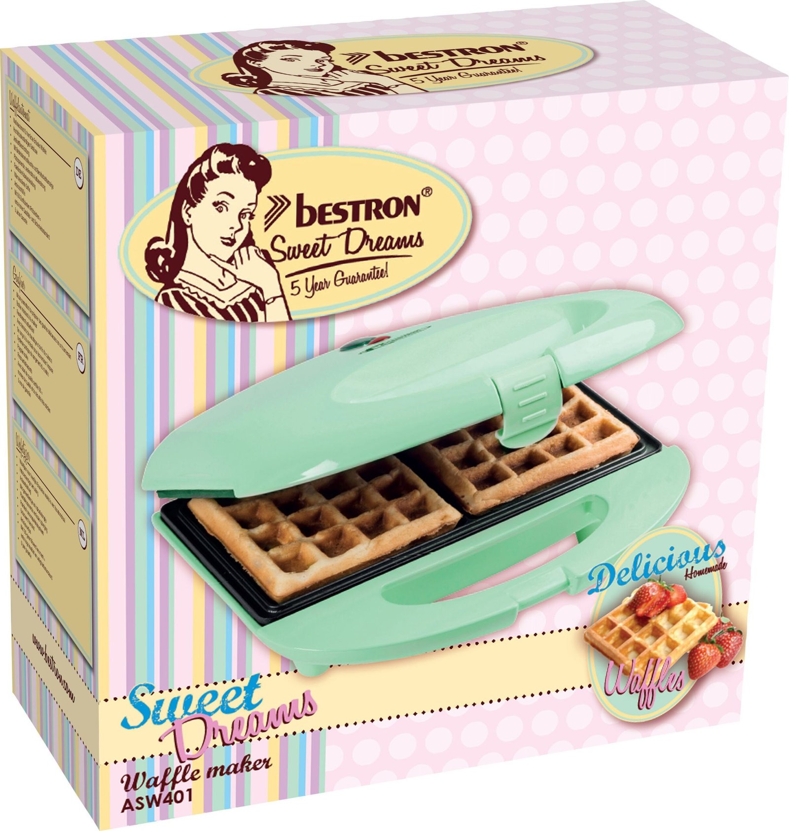 Belgisches Waffeleisen bestron bestron Waffeleisen ASW401 Sweet Dreams, 700 W, mit Antihaftbeschichtung, Retro Design, für Belgische Waffeln