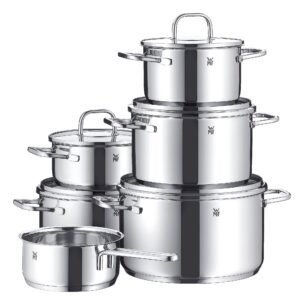 WMF Topf-Set Inspiration, Cromargan® Edelstahl Rostfrei 18/10 (Set, 11-tlg., 1 Bratentopf Ø 16/20cm, 1 Fleischtopf Ø 16/20/24cm, 1 Stieltopf Ø 16cm), Induktion WMF Topfsets