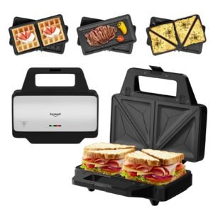 HOMELUX 3-in-1-Sandwichmaker 1000 W Waffeleisen Sandwichtoaster Grill wechselplatten, 1000,00 W, Antihaftbeschichtet, Schnelles und Gleichmäßiges, Leichte Reinigung Sandwichmaker HOMELUX