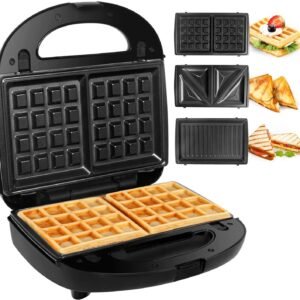 Gotoll Gotoll 3-in-1-Sandwichmaker HS120N, 750 W, Waffeleisen Sandwichtoaster, Grill wechselplatten, schwarz Sandwichmaker