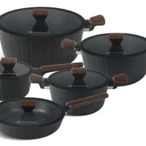 Edenberg Edenberg Topf-Set Topfset schwarze Töpfe Kasserolle Pfanne Keramik Holzimitation, Aluminiumguss (10-tlg., Zeitloses Design des Topfsets. Eine ideale Geschenkidee) Topfsets
