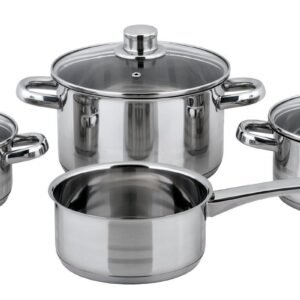 CS Koch-Systeme Topf-Set BELM, Edelstahl (Set, 7-tlg., je 1 Kochtopf 16/18/20 cm, 1x Stielkasserolle 16 cm), mit Glasdeckel, Induktion Topfsets CS Koch-Systeme