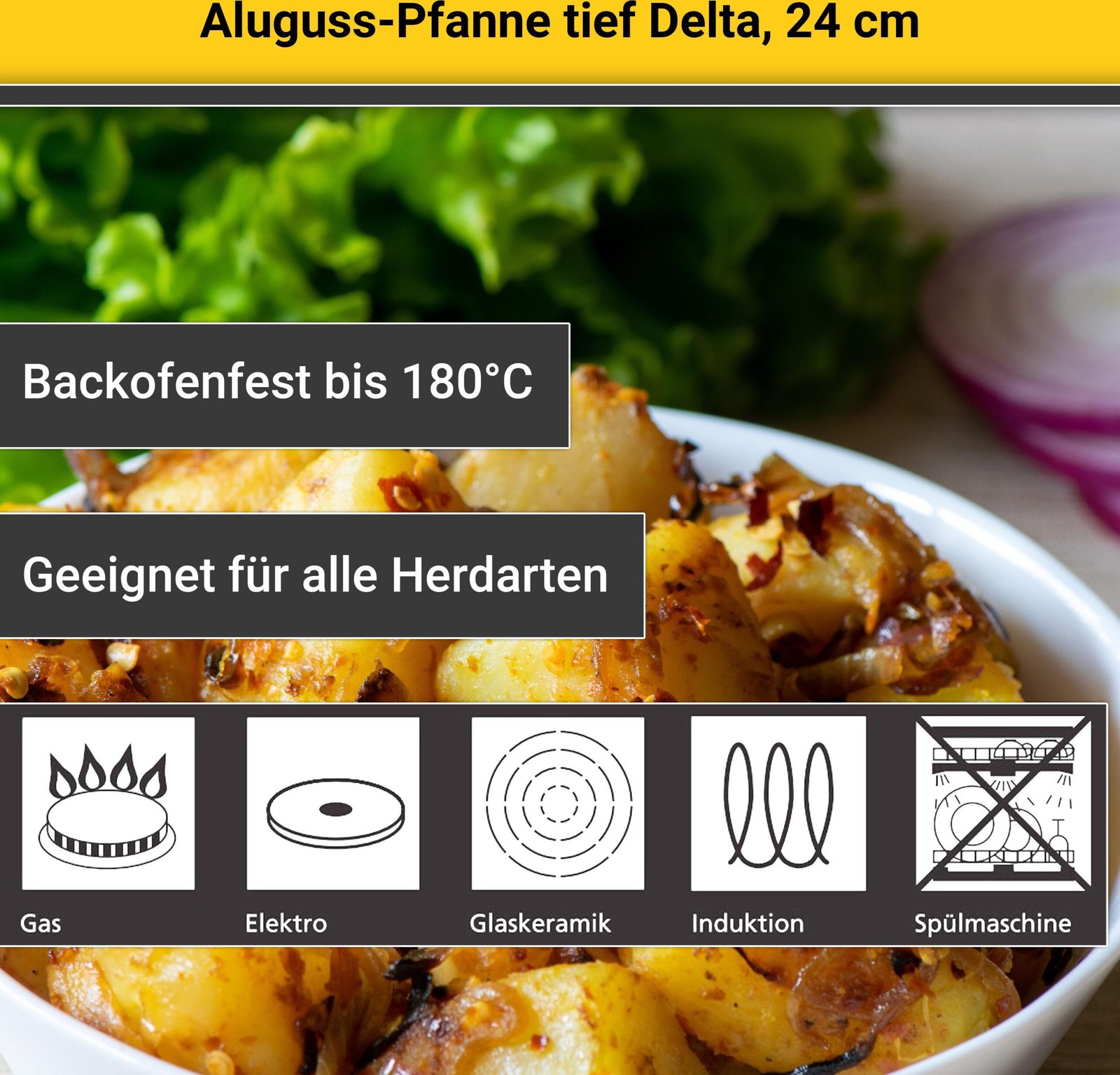 Krüger Bratpfanne Aluguss Pfanne tief DELTA, Aluminiumguss (1-tlg), für Induktions-Kochfelder geeignet, tiefe Ausführung Kru00FCger Bratpfannen