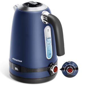 Wasserkocher Aigostar Aigostar Wasserkocher Digitaler Edelstahl Wasserkocher mit Temperatureinstellung 40-100 Grad, 2200,00 W, elektronische Temperaturregelung Marineblau