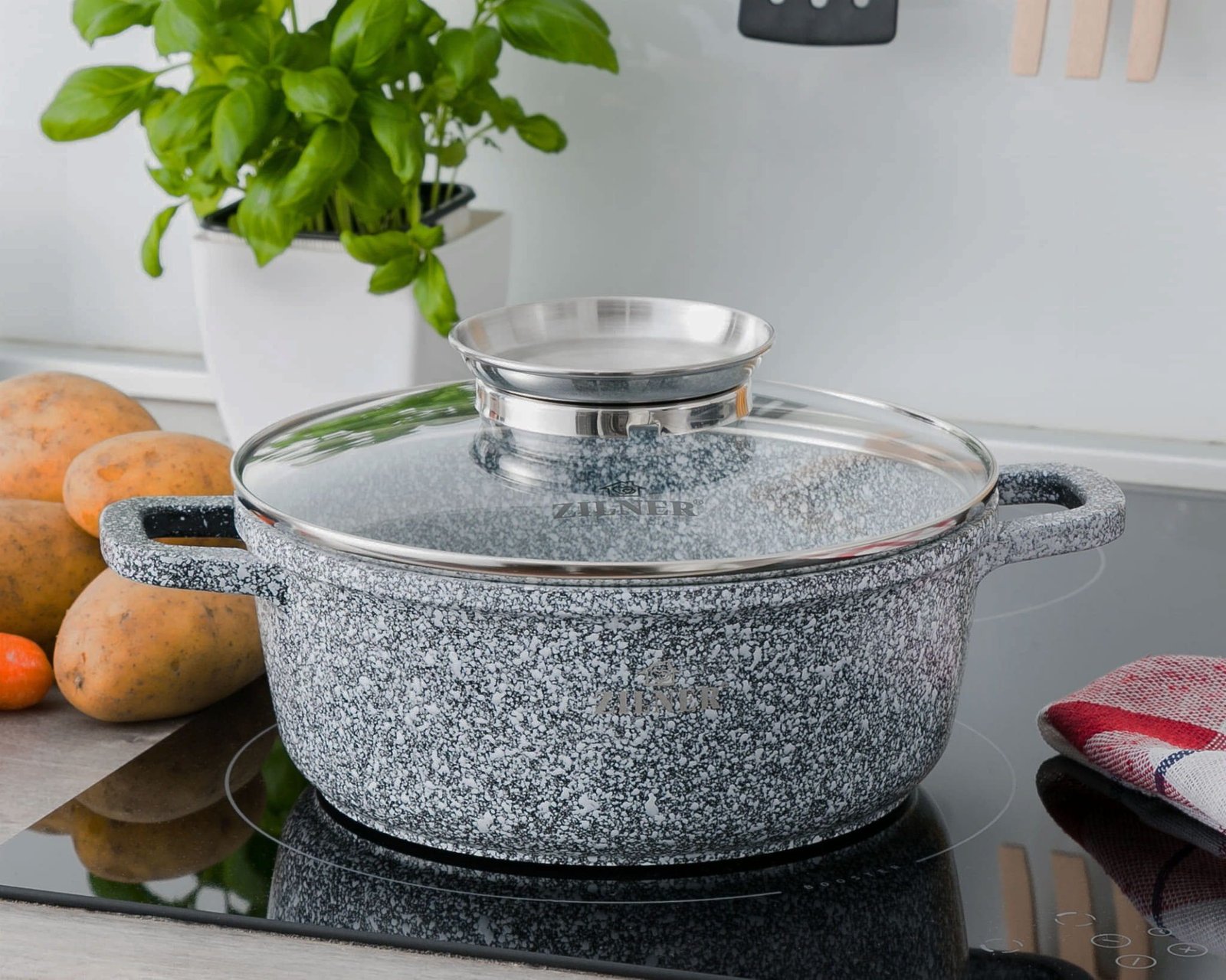 Zilner Zilner Topf-Set Graue Töpfe mit Keramik-marmorbeschichtung, Induktionstöpfe, Aluminiumguss (Topfset, 8-tlg., Zeitloses Design des Topfsets. Eine ideale Geschenkidee) Topfsets