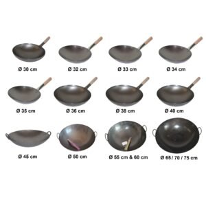 AAF Nommel Woks AAF Nommel Wok 30 bis 40 cm Ø China Gastronomie runder Boden Gasherd Carbon Stahl, Karbon-Stahl, Natürliche Antihaftbeschicchtung nach dem Einbrennen, Patina