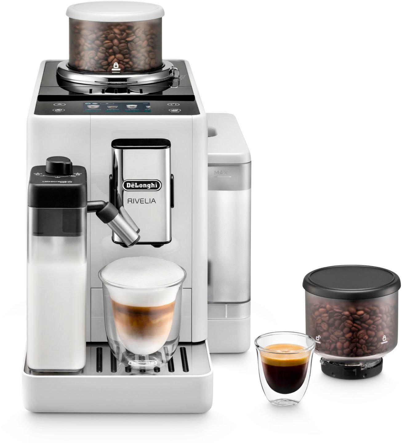 De'Longhi Kaffeevollautomat Rivelia EXAM440.55.W, zwei 250g-Bohnencontainer, weiß Kaffeevollautomaten De\u0027Longhi