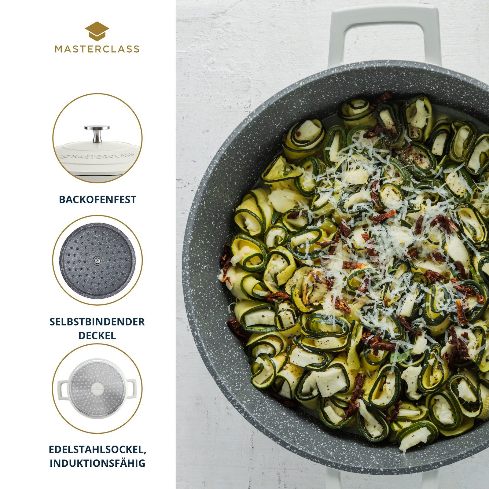 MasterClass MasterClass Kasserolle MasterClass, Aluminiumguss, flach, 2,5 L, ultraleicht, kratzfeste Antihaftbeschichtung, Induktion Cremefarbig Kasserollen