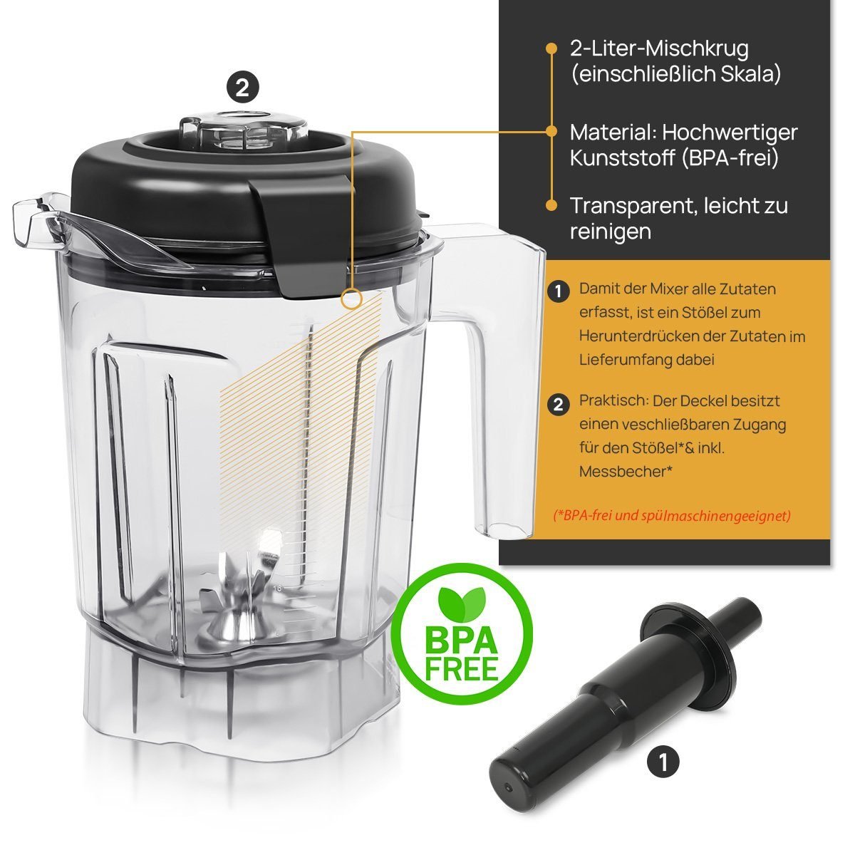 7MAGIC Standmixer Pulsfunktion, Timer, 5 intelligentes Programm Smoothie Maker, 2000 W, max. 28.000 U/min Hochleitungsmixer mit Touchpanel LED Display Standmixer 7MAGIC