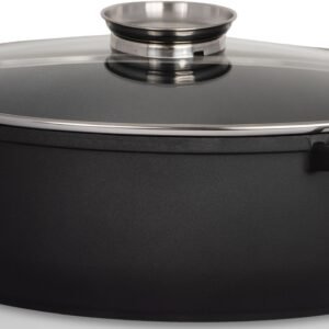 Kru00FCger Krüger Bräter Aluguss Gansbräter mit Glasdeckel und Aromaknopf DELTA, 38x26x13 cm, Aluminiumguss (1-tlg), für Induktions-Kochfelder geeignet Bräter