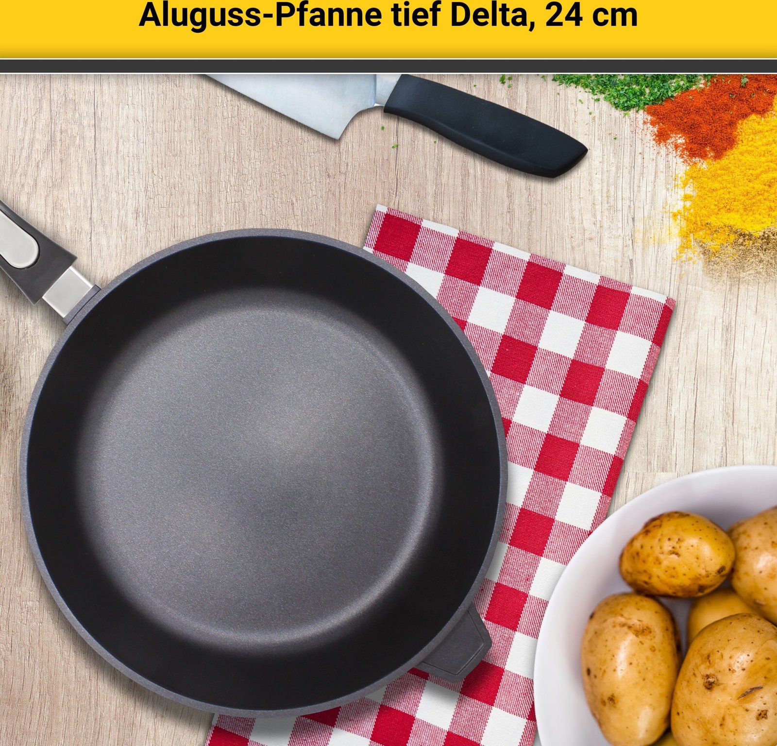 Krüger Bratpfanne Aluguss Pfanne tief DELTA, Aluminiumguss (1-tlg), für Induktions-Kochfelder geeignet, tiefe Ausführung Kru00FCger Bratpfannen