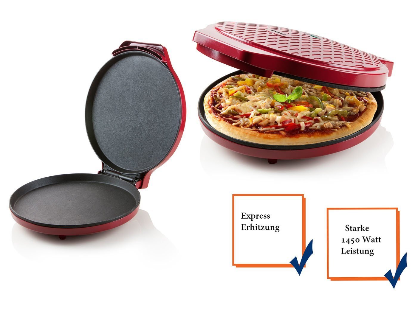 Domo Elektrische Pizzapfanne, 1450 W, Pizzamaker, Pizzaofen für Omelette, Quiche & Cookies Zuhause, Ø30cm Pfannen Domo