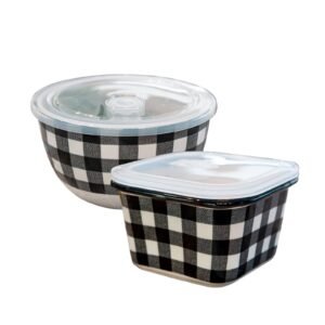 Neuetischkultur Neuetischkultur Mikrowellenbehälter Schüsseln 2er-Set Squares, Keramik, (Set, 2-tlg., 2x Schüssel mit Deckel), Frischhaltedose mit Deckel mikrowellengeeignet Frischhaltedosen