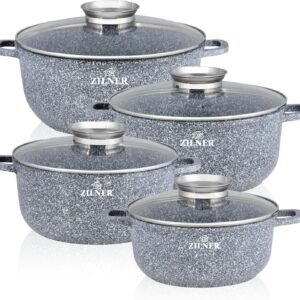 Zilner Zilner Topf-Set Graue Töpfe mit Keramik-marmorbeschichtung, Induktionstöpfe, Aluminiumguss (Topfset, 8-tlg., Zeitloses Design des Topfsets. Eine ideale Geschenkidee) Topfsets
