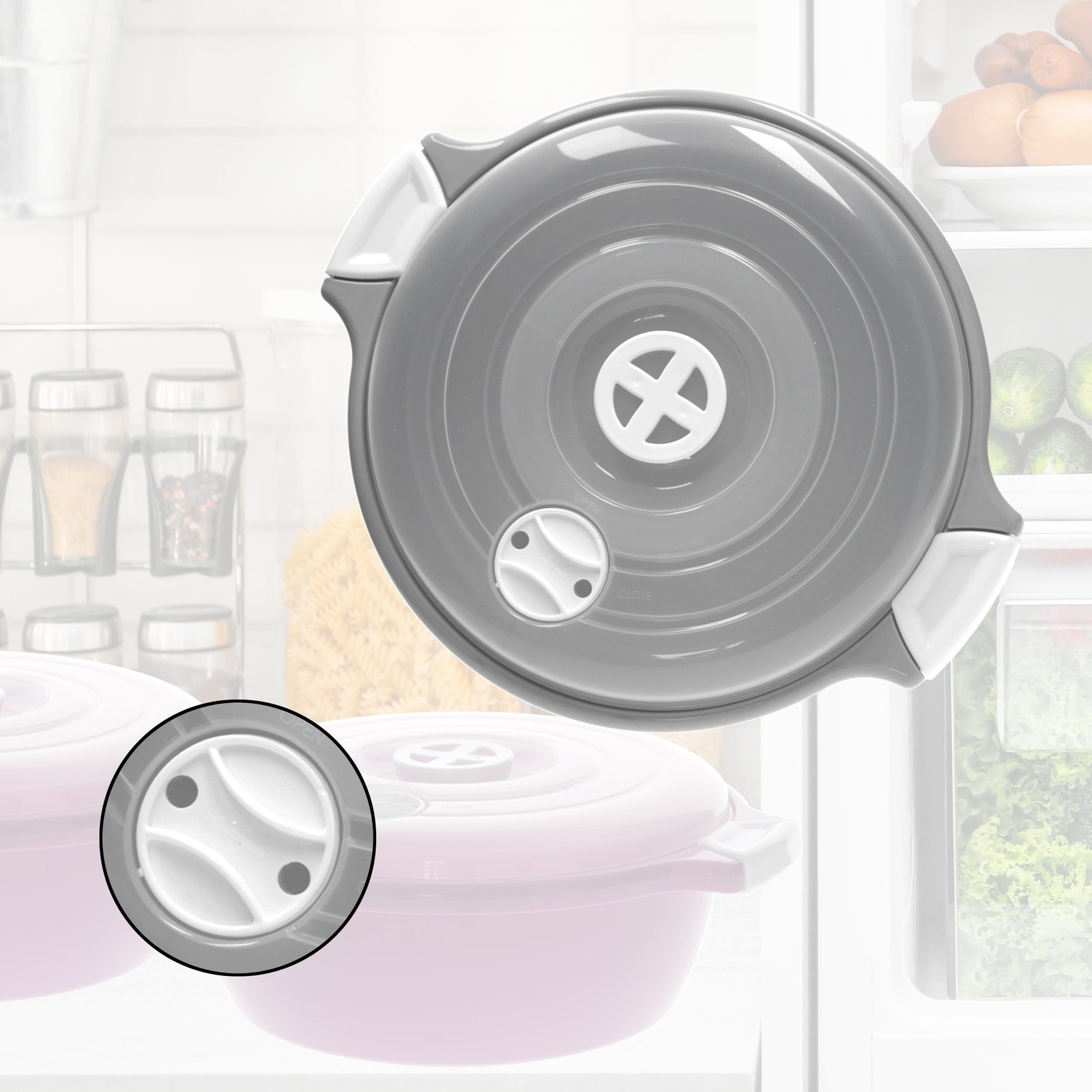 Lantelme Mikrowellenbehälter Mikrowellenschüssel Set rund, lebensmittelecht, (Spar-Set, 2-tlg., 2x 2,0 Liter, 2x Mikrowellenschüssel, 2x Deckel), 2er Set mit Deckel und Dampfventil Grau Frischhaltedosen Lantelme