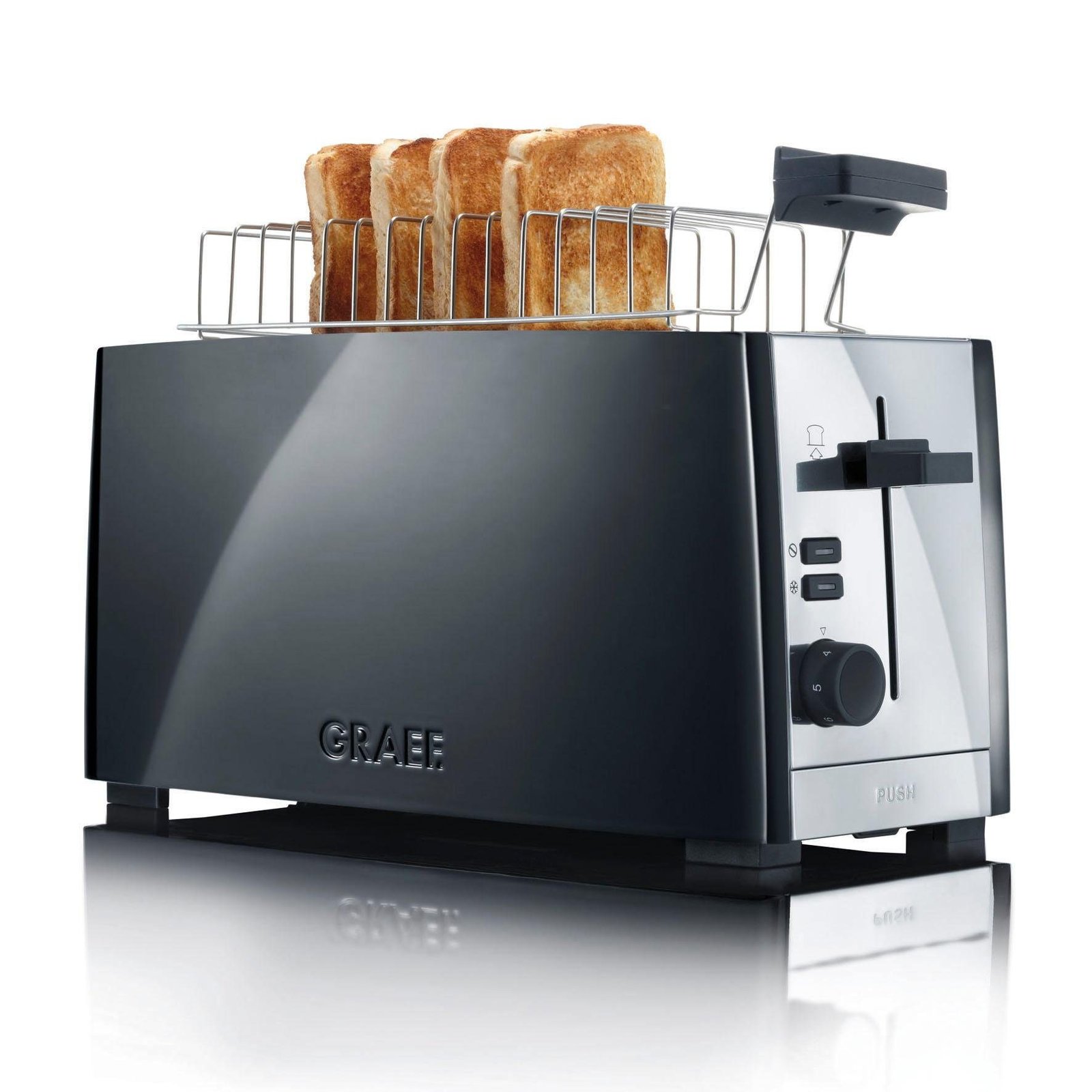Graef Toaster TO 102, schwarz-matt, 2 lange Schlitze, für 4 Scheiben, 1380 W 4-Scheiben-Toaster Graef