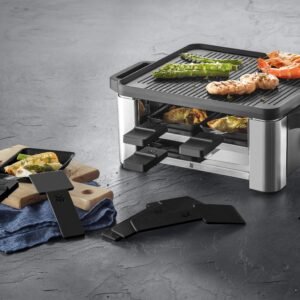 WMF Raclette LONO for 4, 4 Raclettepfännchen, 870 W, Spritzschutz, spülmaschinengeeignet, antihaftbeschichtet Raclette WMF