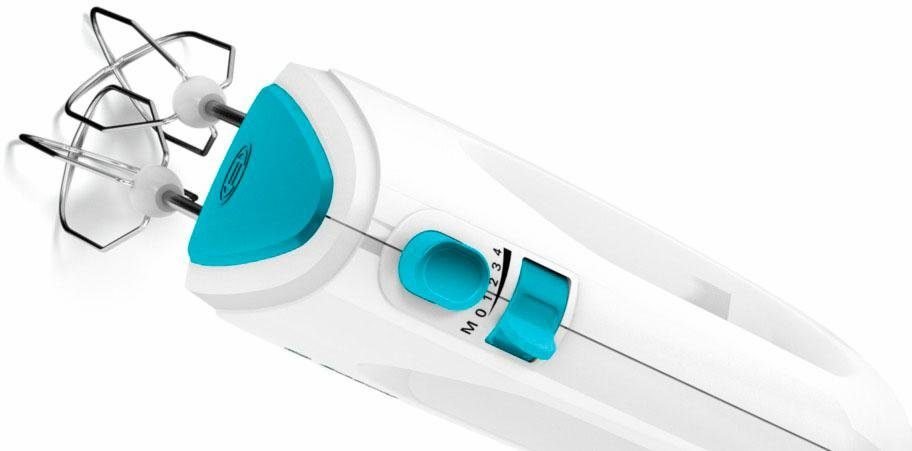 BOSCH Handmixer CleverMixx MFQ2210D, Edelst. Rührbesen/Knethaken, 4 Stufen, weiß/blau, 375 W, Auswurftaste, leichtes Gehäuse, Made in Europe BOSCH Handmixer