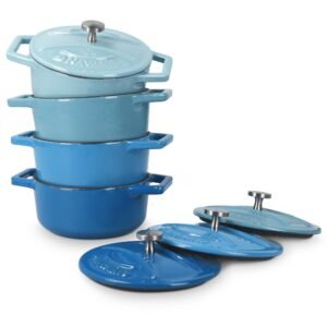 Navaris Serviertopf Mini Cocotte Set - 4x Gusseisen Mini Topf Blau - kleine Auflaufform, (4-tlg) Blau Navaris Serviertöpfe