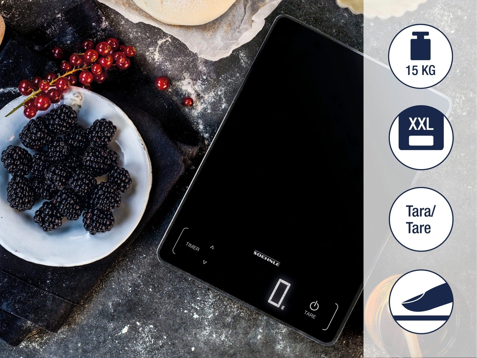 Küchenwaagen Soehnle Soehnle Küchenwaage Page Profi 100, &Sensor-Touch + Küchentimer, Tragkraft bis zu 15 kg, 1g genaue Teilung