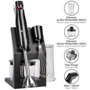 KeMar Kitchenware Stabmixer KSM-1000 Stabmixer-Set, 1000 W, 17.000 U/min Aufbewahrungsständer Messbecher Titan Klinge Stabmixer KeMar Kitchenware