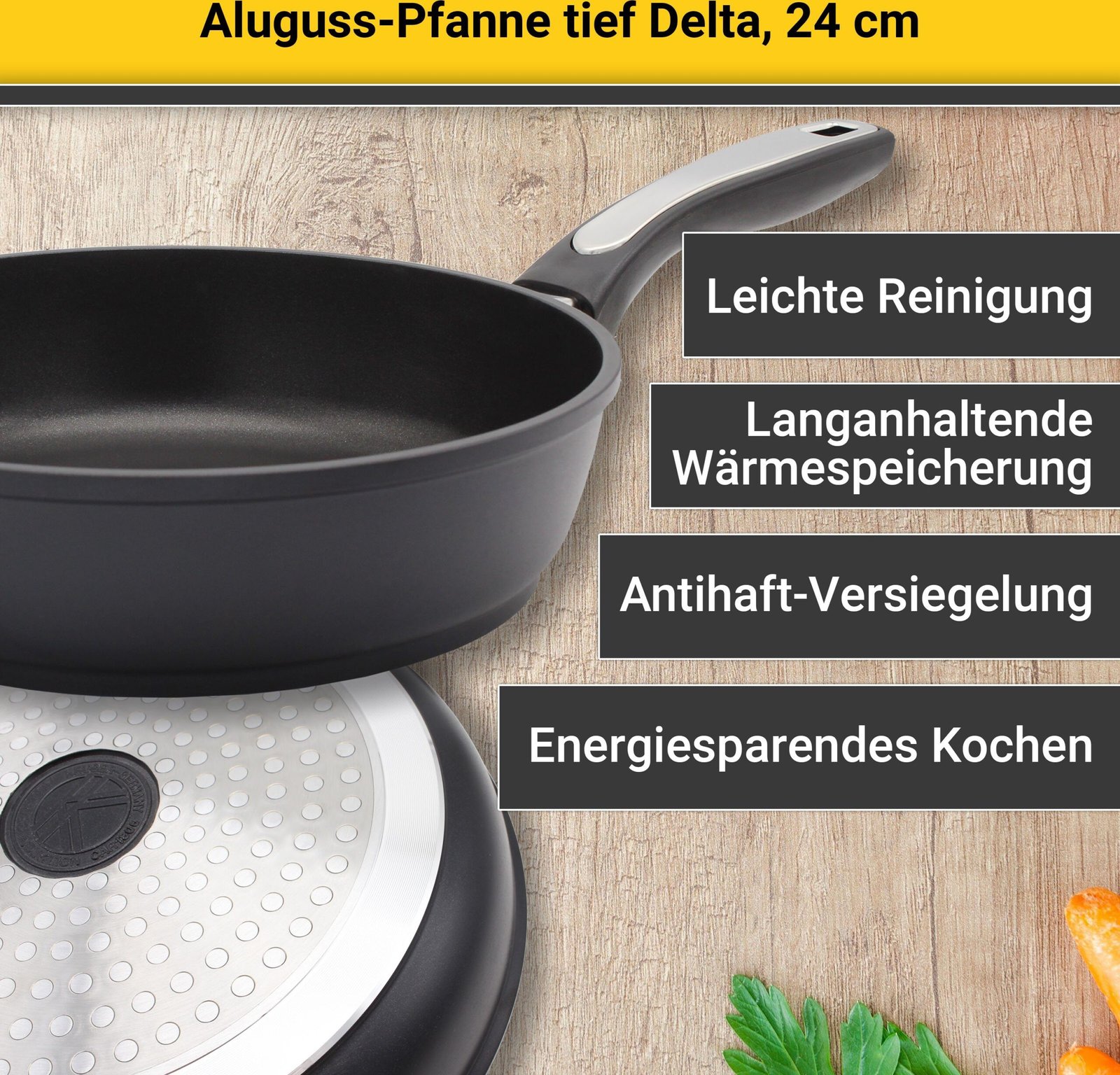 Krüger Bratpfanne Aluguss Pfanne tief DELTA, Aluminiumguss (1-tlg), für Induktions-Kochfelder geeignet, tiefe Ausführung Kru00FCger Bratpfannen