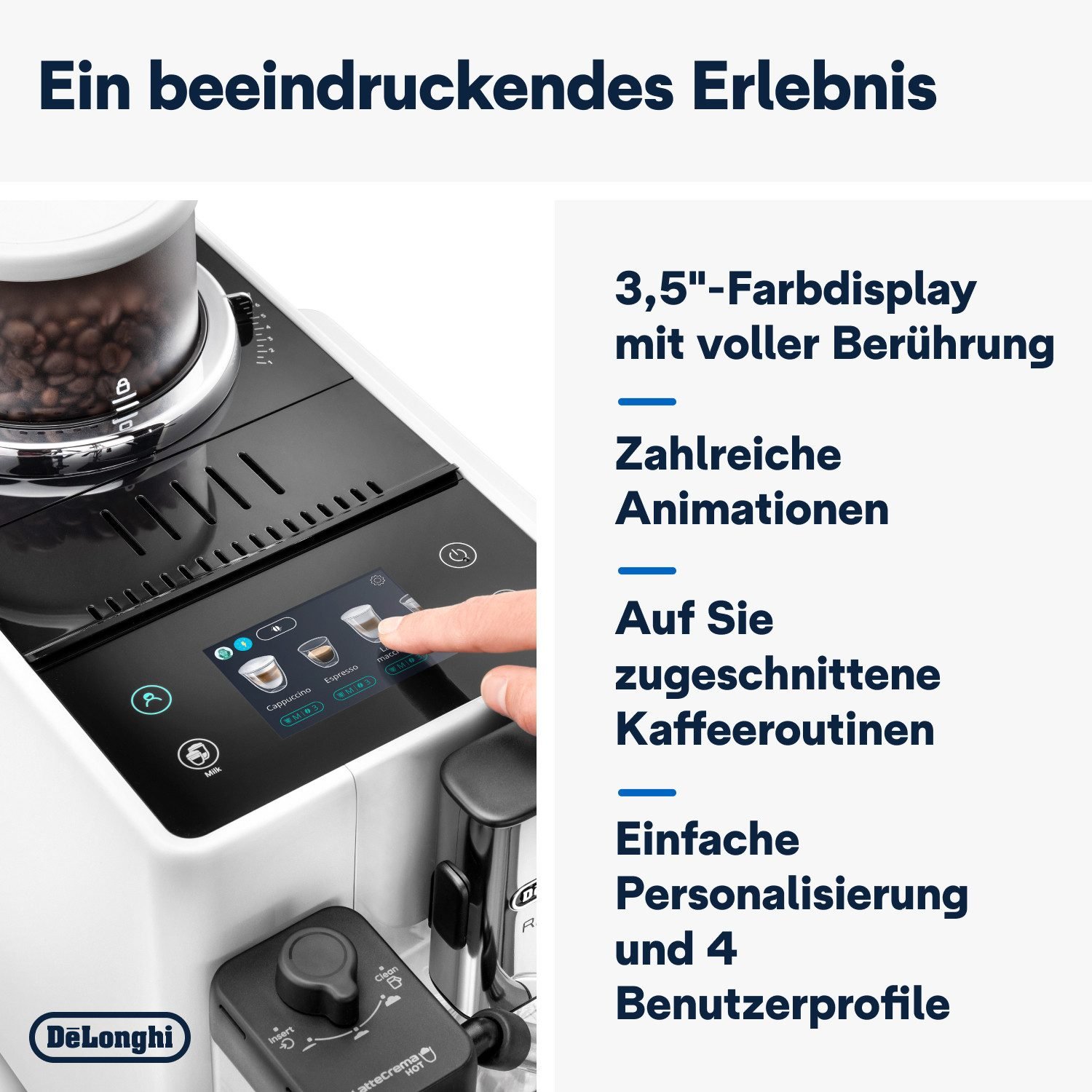 De'Longhi Kaffeevollautomat Rivelia EXAM440.55.W, zwei 250g-Bohnencontainer, weiß Kaffeevollautomaten De\u0027Longhi