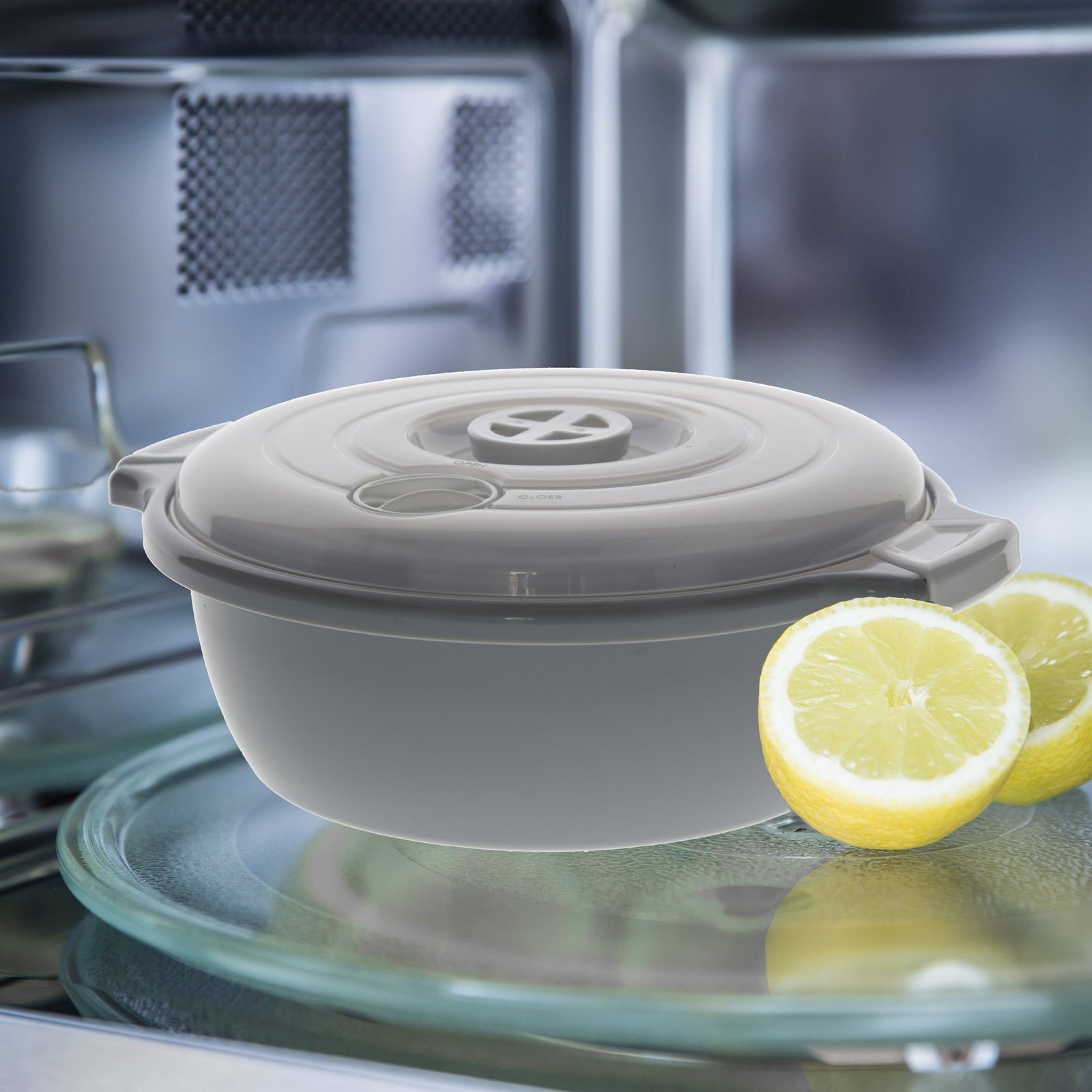 Lantelme Mikrowellenbehälter Mikrowellenschüssel Set rund, lebensmittelecht, (Spar-Set, 2-tlg., 2x 2,0 Liter, 2x Mikrowellenschüssel, 2x Deckel), 2er Set mit Deckel und Dampfventil Grau Frischhaltedosen Lantelme