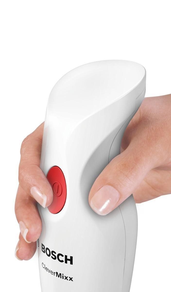 BOSCH Handmixer BOSCH Stabmixer CleverMixx MSM24500, Edelst. Mixfuß, Zerkleinerer, Schneebesen, weiß, 400 W, 4 Klingen, Mixbecher, Made in Europe