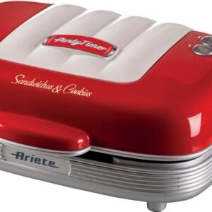 Ariete 3-in-1-Sandwichmaker Party Time 1972R, Cookie-Maker, 700 W, für Sandwiches, Muffins und Donats, rot Sandwichmaker Ariete