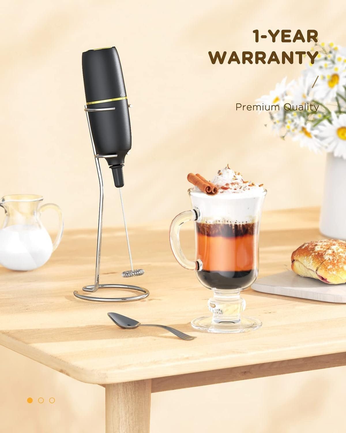 Daskoo Milchaufschäumer Handgehaltener Milchaufschäumer, elektrischer Milchaufschäumer, für Kaffee, Latte, Cappuccino, Matcha und heiße Schokolade Schwarz Milchaufschäumer Daskoo