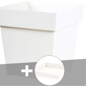 Accessoires pour plantes & fleurs EDA Pot carré Toscane 38Lblanc + soucoupe