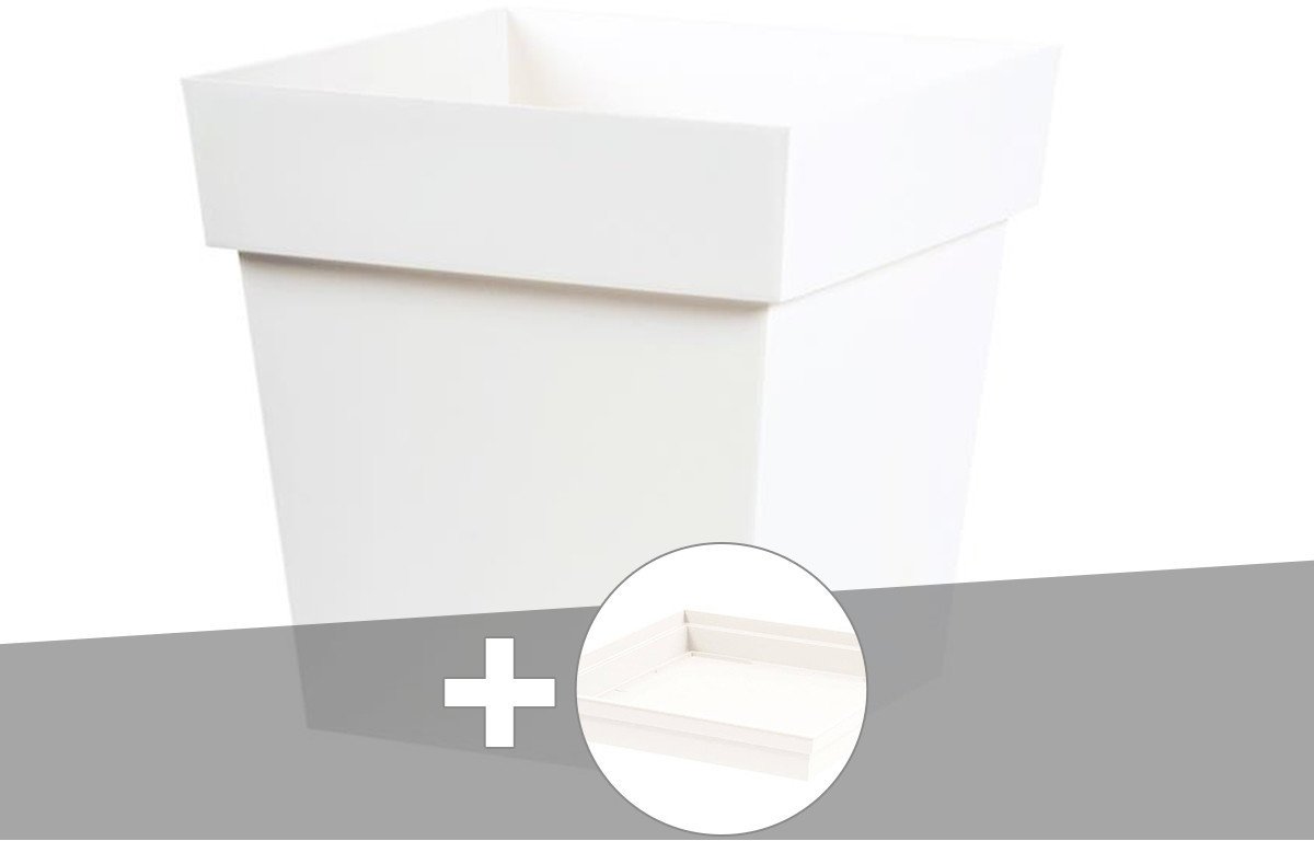 Accessoires pour plantes & fleurs EDA Pot carré Toscane 38Lblanc + soucoupe