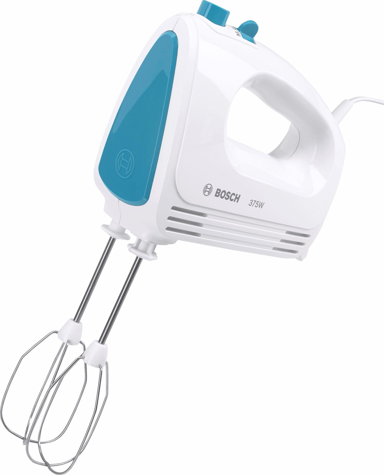 BOSCH Handmixer CleverMixx MFQ2210D, Edelst. Rührbesen/Knethaken, 4 Stufen, weiß/blau, 375 W, Auswurftaste, leichtes Gehäuse, Made in Europe BOSCH Handmixer