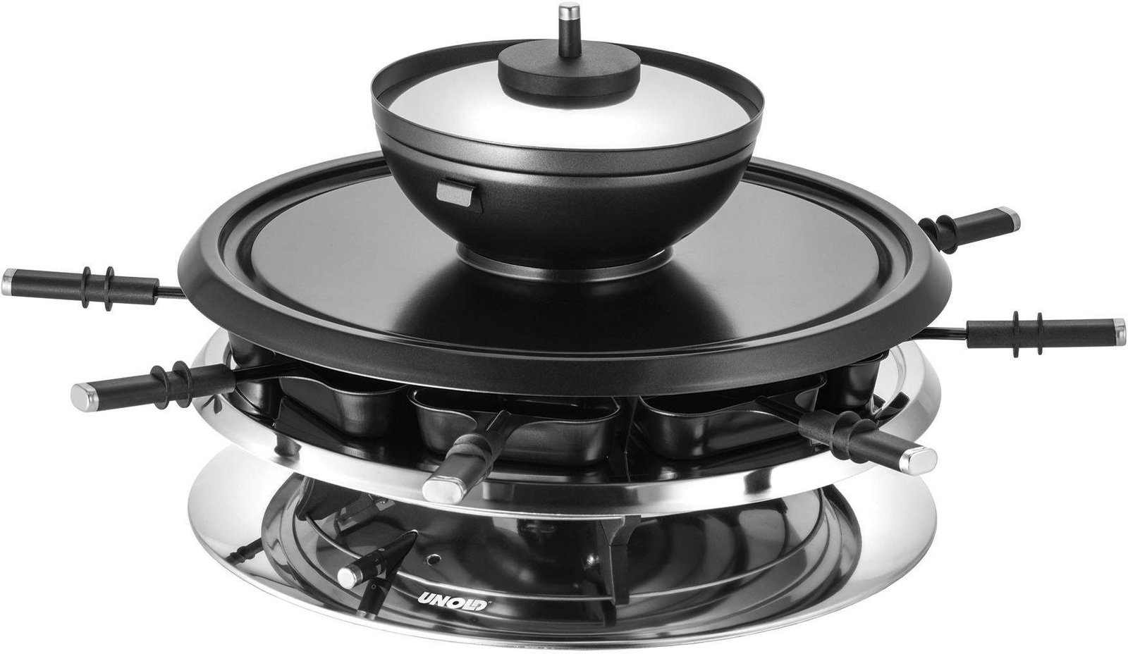Unold Unold Raclette und Fondue-Set Multi 4 in 1 - 48726, 8 Raclettepfännchen, 1300 W Raclette