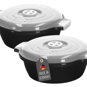 Lantelme Frischhaltedosen Lantelme Mikrowellenbehälter Mikrowellenschüssel Set rund, lebensmittelecht, (Spar-Set, 2-tlg., 2x 2,0 Liter, 2x Mikrowellenschüssel, 2x Deckel), 2er Set mit Deckel und Dampfventil Schwarz