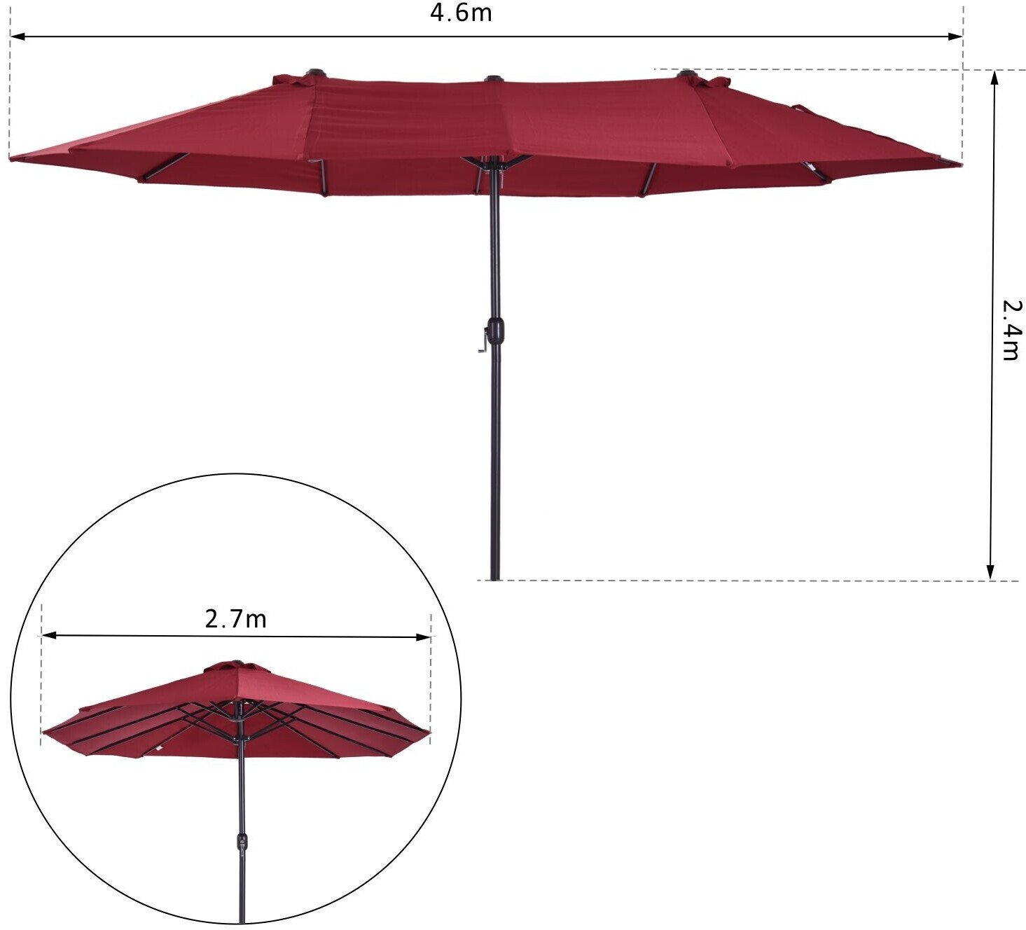 Protections solaires extérieures Outsunny Parasol 4,6 x 2,7 mrouge