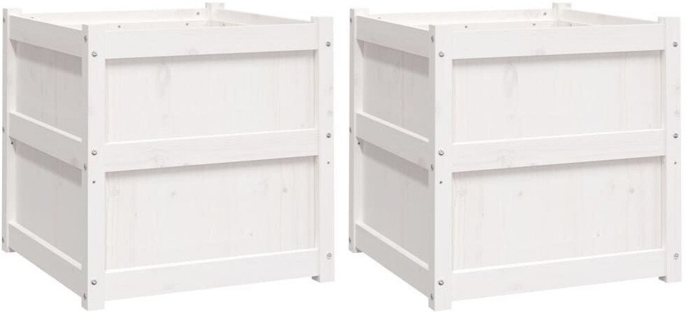 vidaXL Garden Planters 2 pcs 60 x 60 x 60 cm Solid Pine Woodwhite Accessoires pour plantes & fleurs