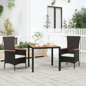 vidaXL Garden Table with Wooden Panel Black Poly Rattan and Acacia Meubles de jardin