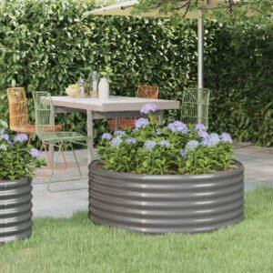 vidaXL Raised bed Powder-coated steel 100x100x36cm gray Accessoires pour plantes & fleurs